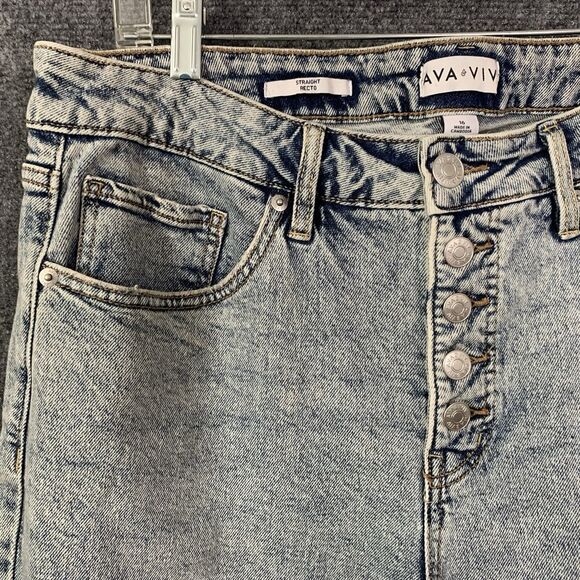 AVA & VIV Stone Wash Button Fly Ankle Jeans Sz 16 NWT Straight Leg Cuffs Hi-rise - Picture 5 of 14